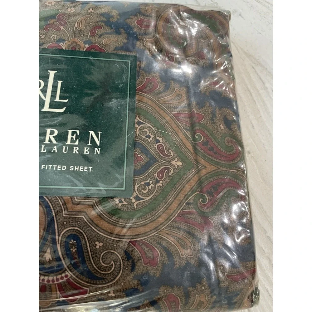 New Vtg Ralph Lauren Brianna Paisley‎ Blue Green TWIN Deep Fitted Sheet NIP